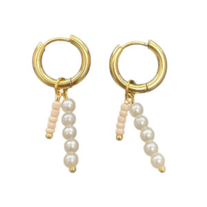 Long Pearl Hoops wit/roze goud