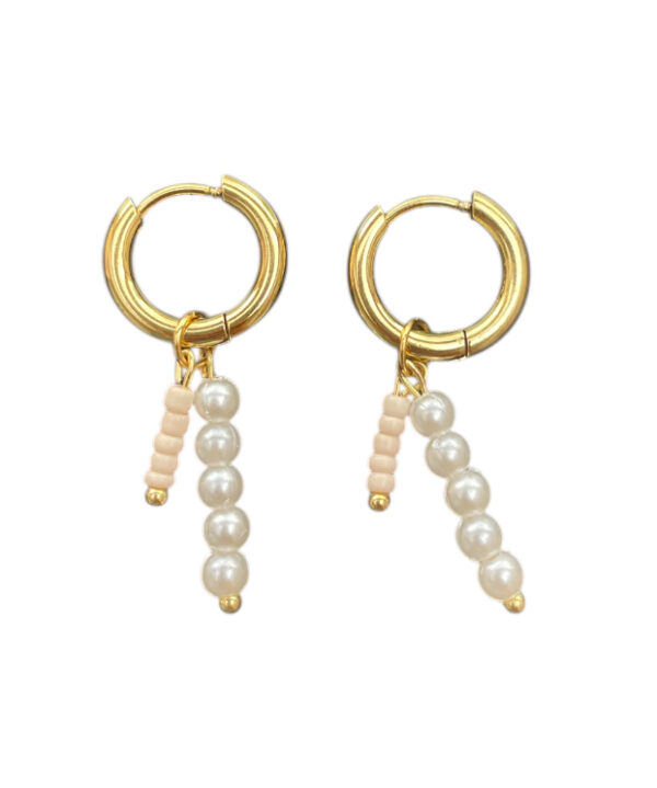 Long Pearl Hoops wit/roze goud