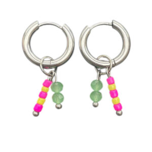 Stripe groen/geel/roze Hoops zilver