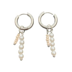 Long Pearl Hoops wit/roze zilver