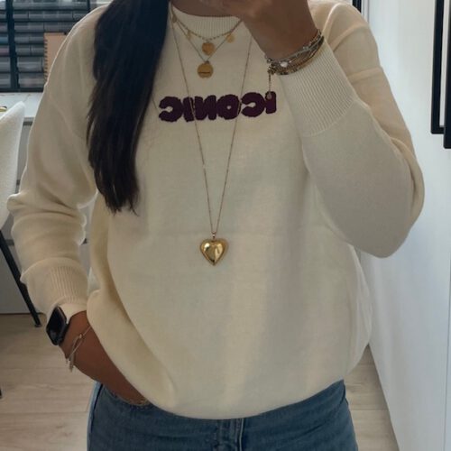 Iconic Trui beige/bordeaux