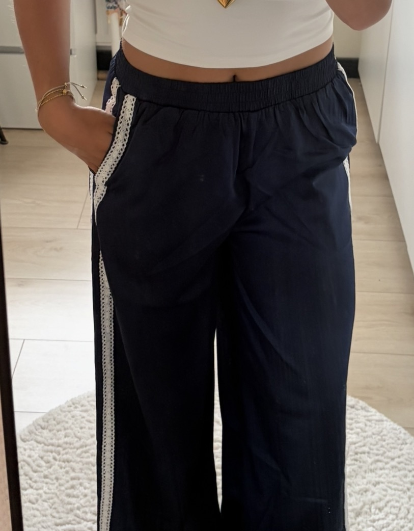 Satin Lace Pants navy TALL