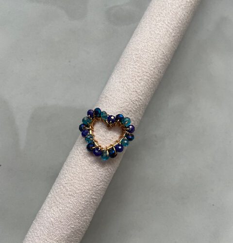 Hart Kralen Ring blauw