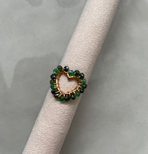 Hart Kralen Ring groen