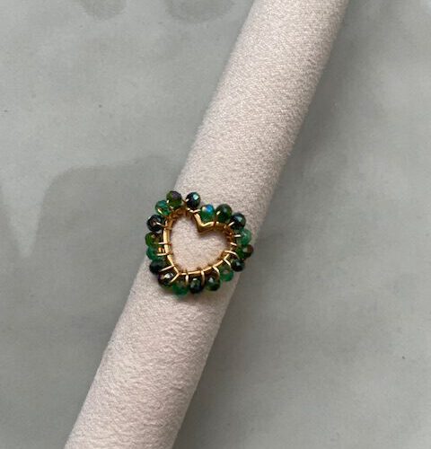 Hart Kralen Ring groen