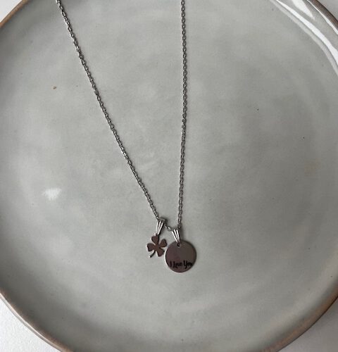 I Love You Klaver Ketting Zilver