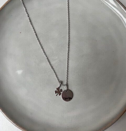 I Love You Klaver Ketting Zilver
