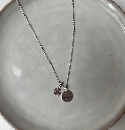 Ik hou van jouw Klaver Ketting Zilver