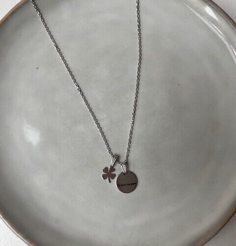 Ik hou van jouw Klaver Ketting Zilver