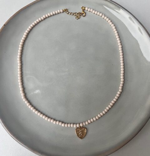Bubble Ketting Small met Bedel beige/goud