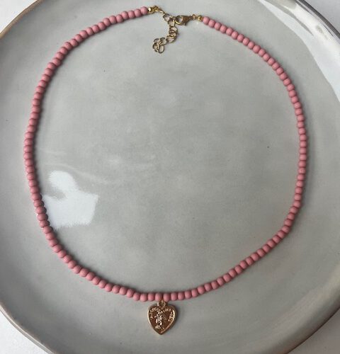 Bubble Ketting Small met Bedel roze/goud