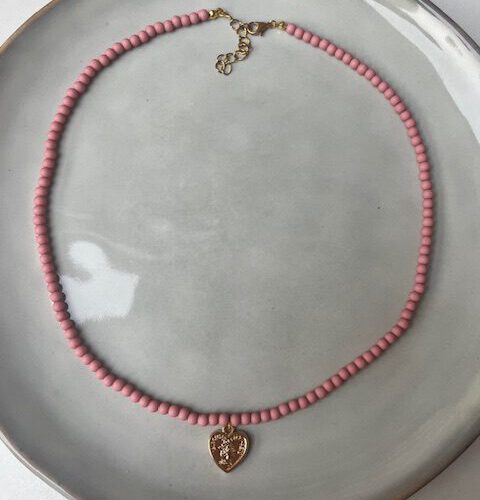 Bubble Ketting Small met Bedel roze/goud