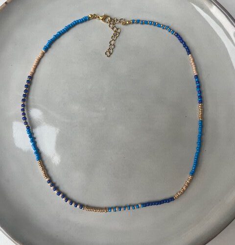 Beads Ketting blauw/goud