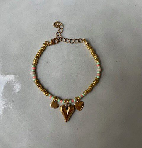 Bead Hearts Armband groen/oranje
