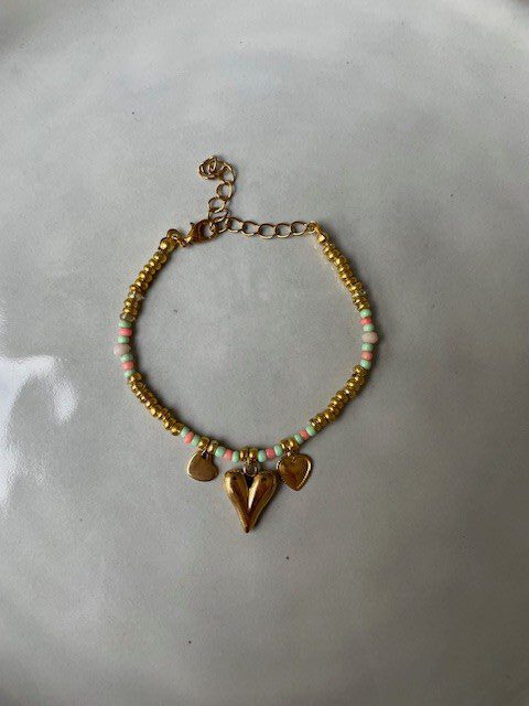 Bead Hearts Armband groen/oranje