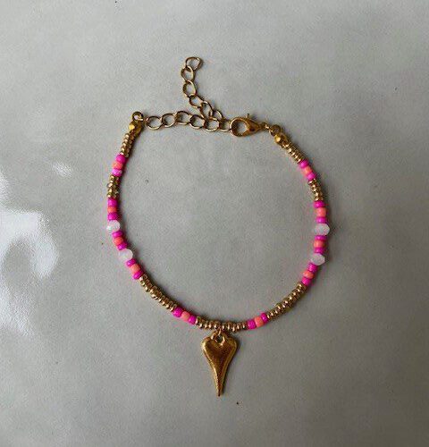 Bead Hart Armband roze/goud