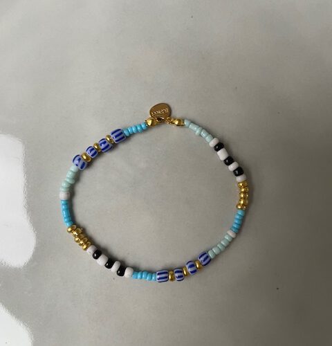 Stripe Beads Armband blauw/goud