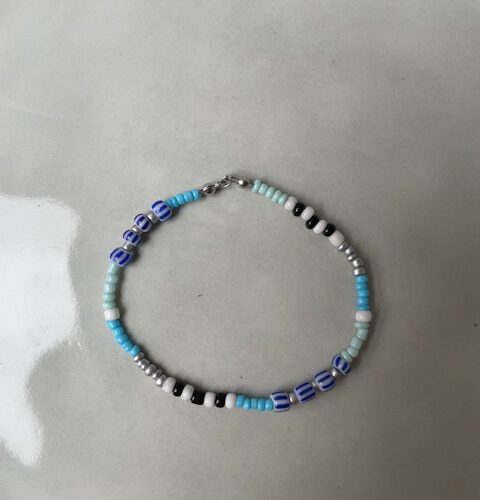Stripe Beads Armband blauw/zilver
