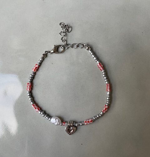 Beads Love Armband rood/zilver