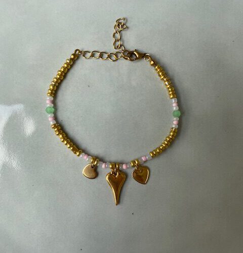 Bead Hearts Armband roze/groen