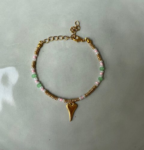 Bead Hart Armband groen/roze/goud