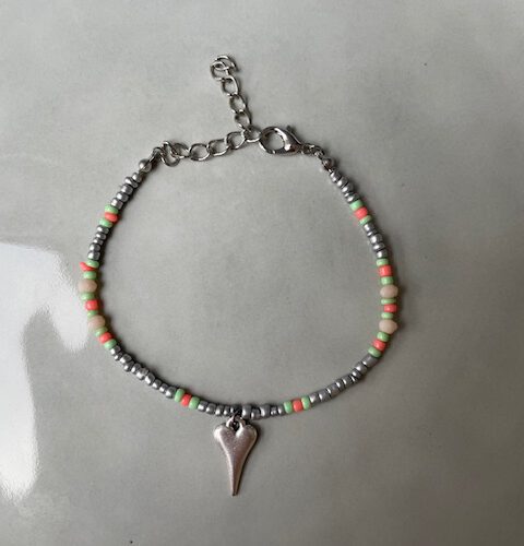 Bead Hart Armband groen/oranje/zilver