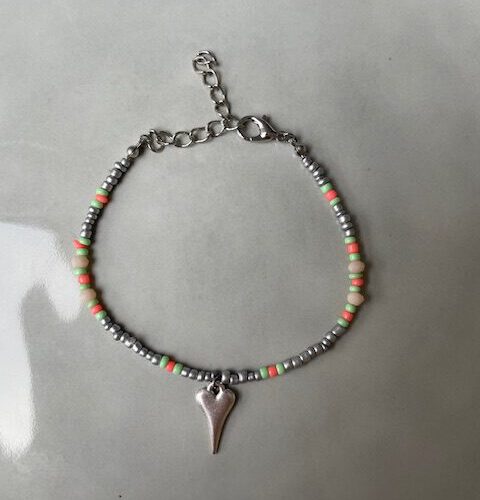 Bead Hart Armband groen/oranje/zilver