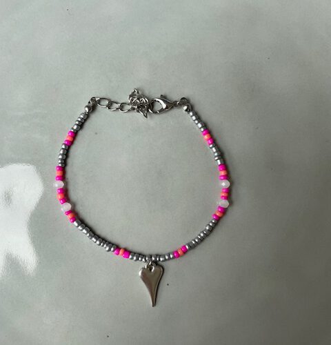 Bead Hart Armband roze/zilver