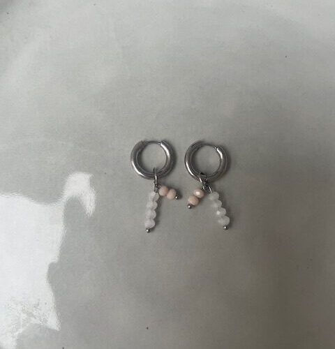 Stripe Oorbellen wit/roze/zilver