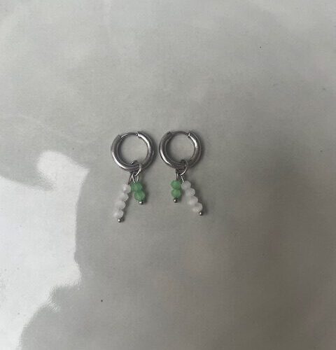 Stripe Oorbellen wit/groen/zilver