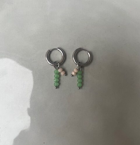 Stripe Oorbellen groen/roze/zilver