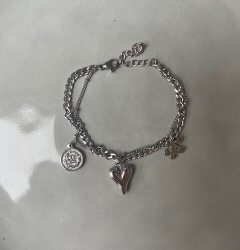 Dubbel Bedel Armband zilver