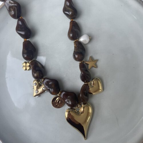 Statemant Heart Ketting bruin/goud