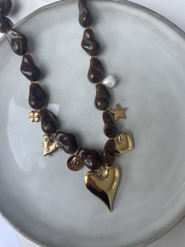 Statemant Heart Ketting bruin/goud