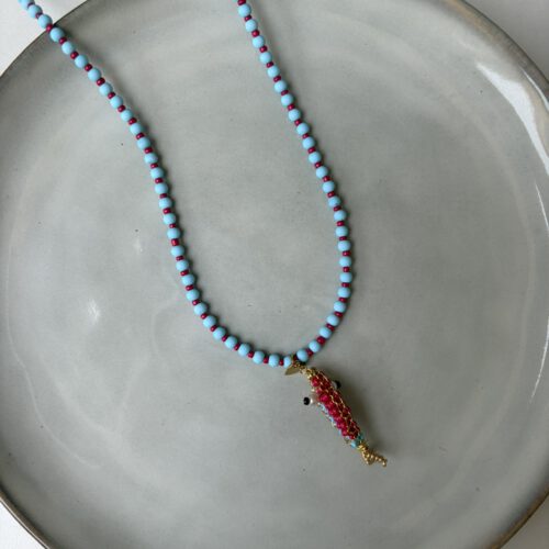 Summer Fish Beads ketting blauw/roze