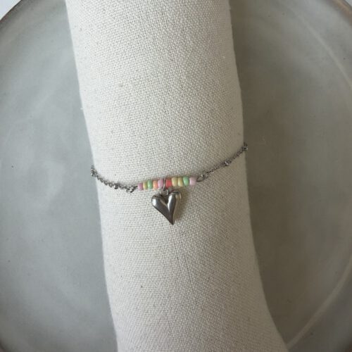 Color Heart Charm Enkelbandje zilver