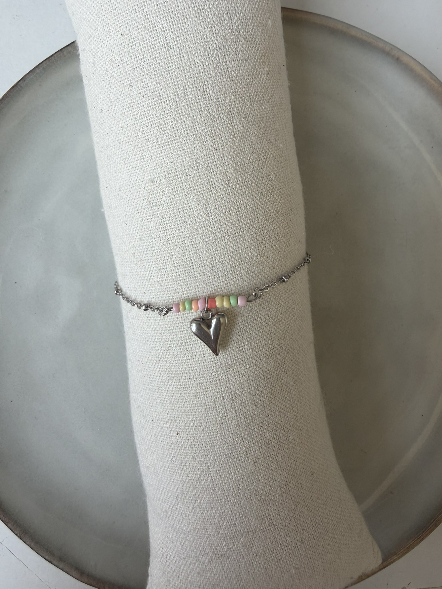 Color Heart Charm Enkelbandje zilver