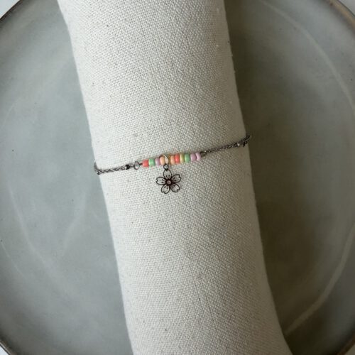Color Flower Charm Enkelbandje zilver