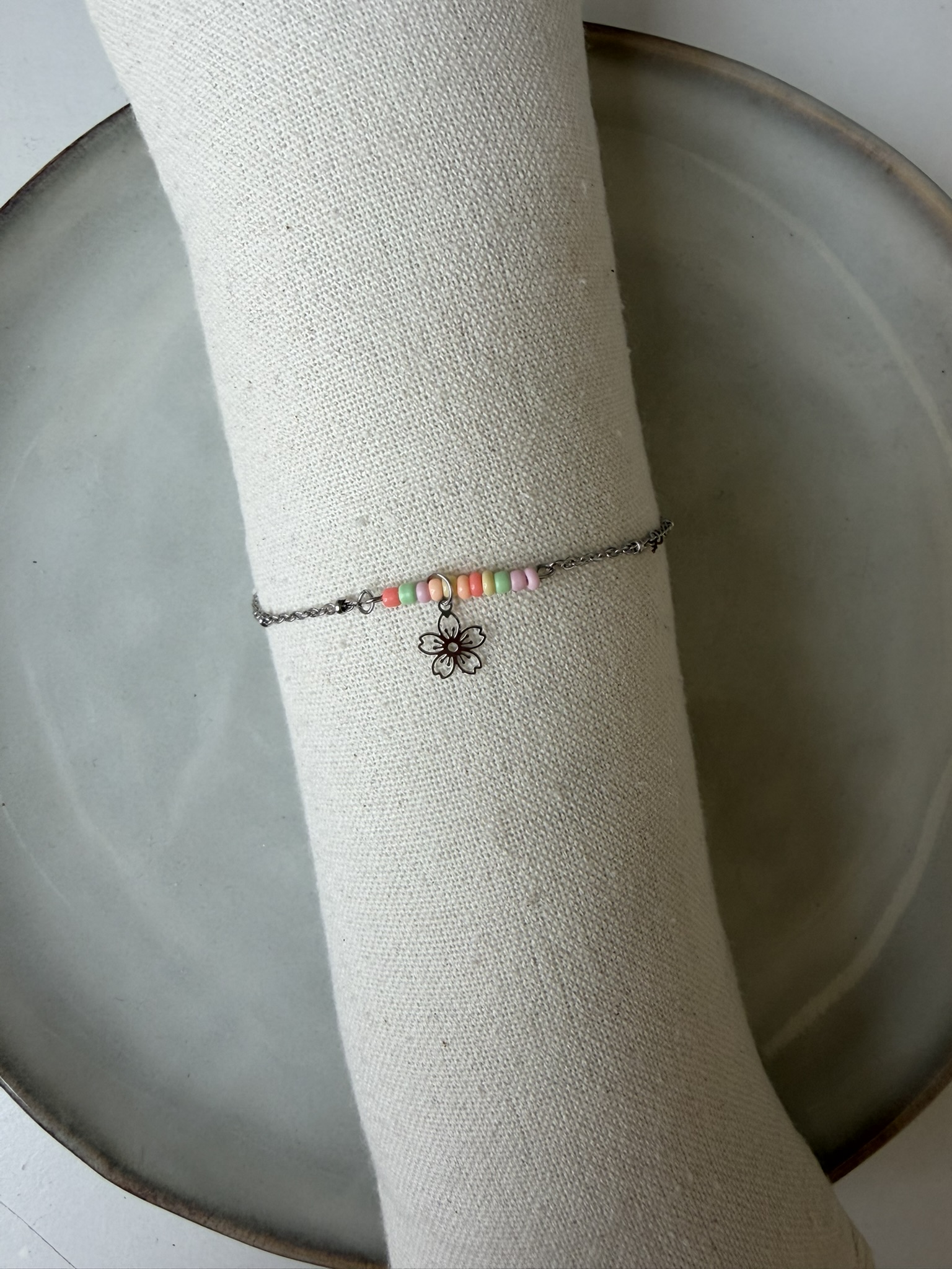 Color Flower Charm Enkelbandje zilver