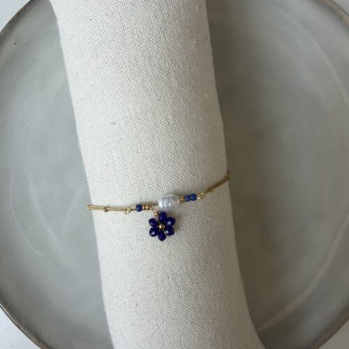 Flower Beads Charm Enkelbandje blauw/goud