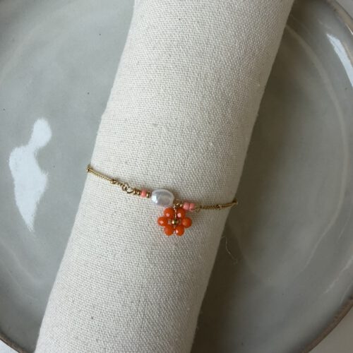 Flower Beads Charm Enkelbandje oranje/goud