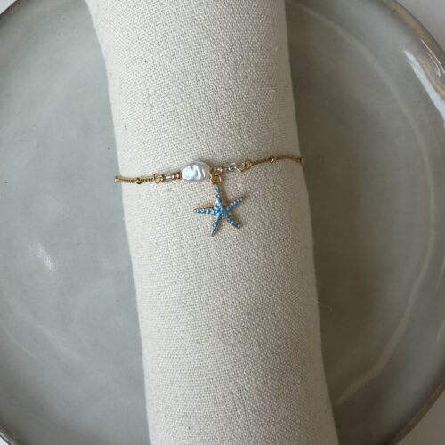 Starfish Charm Enkelbandje blauw/goud