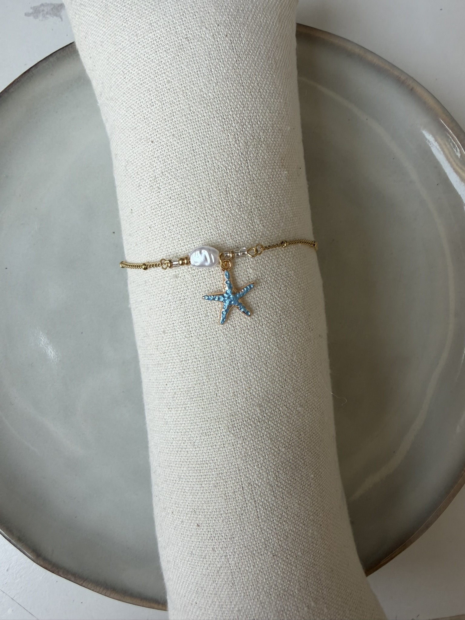 Starfish Charm Enkelbandje blauw/goud