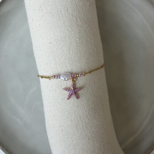 Starfish Charm Enkelbandje paars/goud