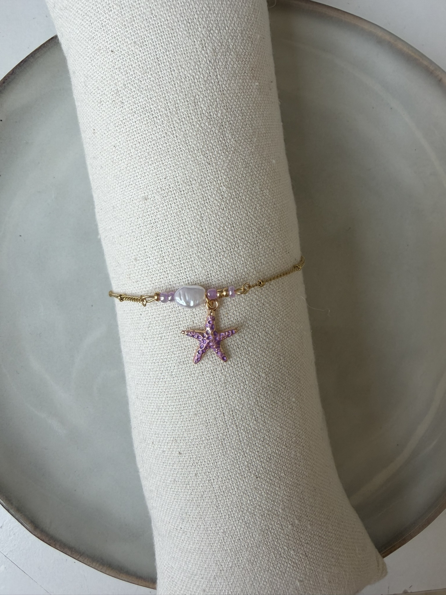 Starfish Charm Enkelbandje paars/goud