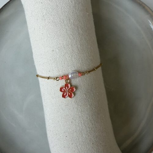 Flower Charm Enkelbandje rood/goud