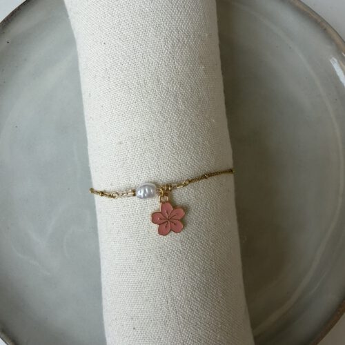 Flower Charm Enkelbandje roze/goud