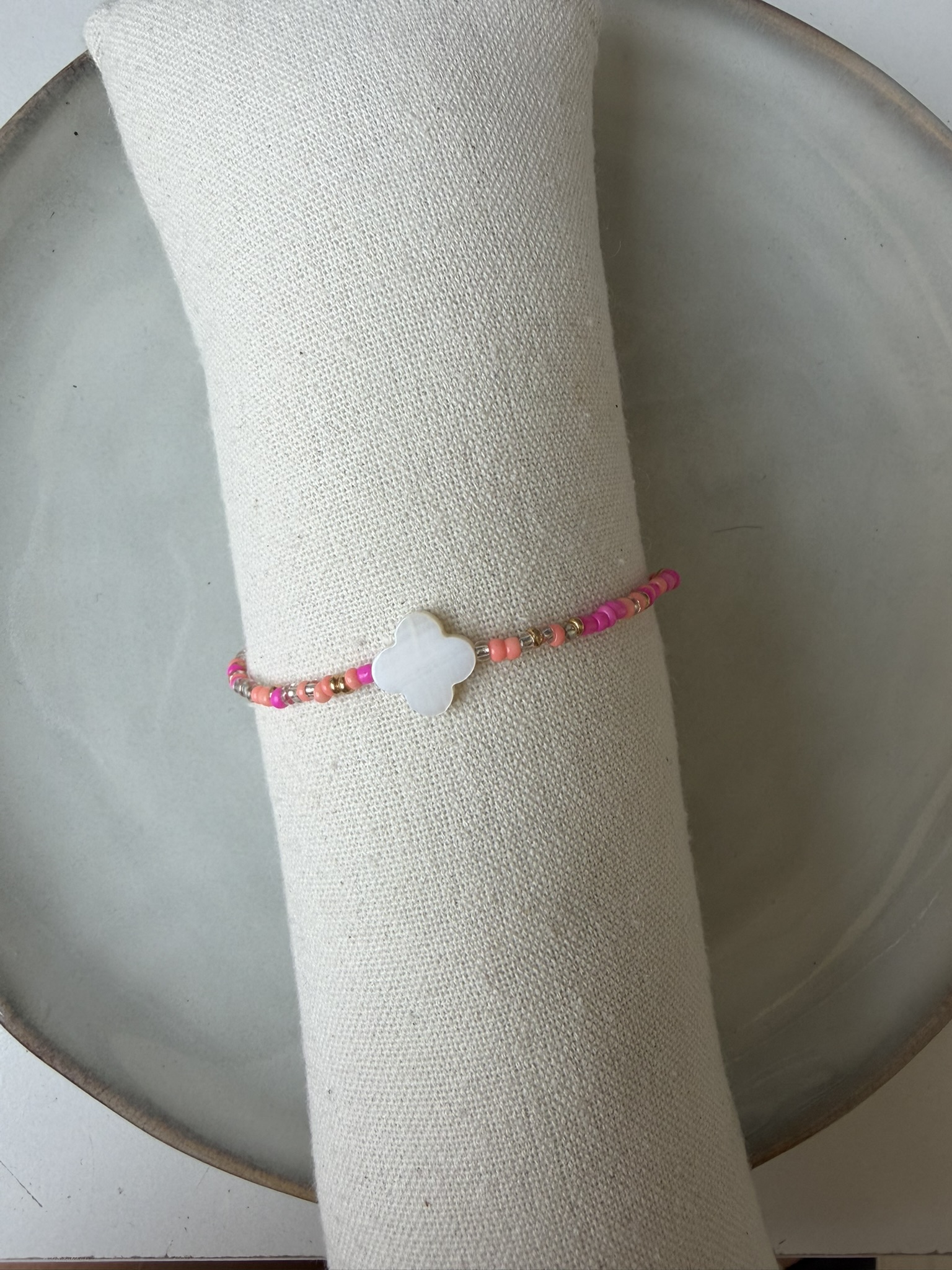 Zomer Klaver Enkelbandje roze/oranje
