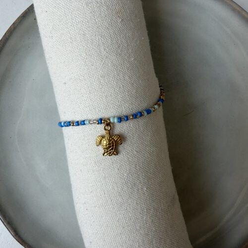 Zomer Schildpad Enkelbandje blauw/goud