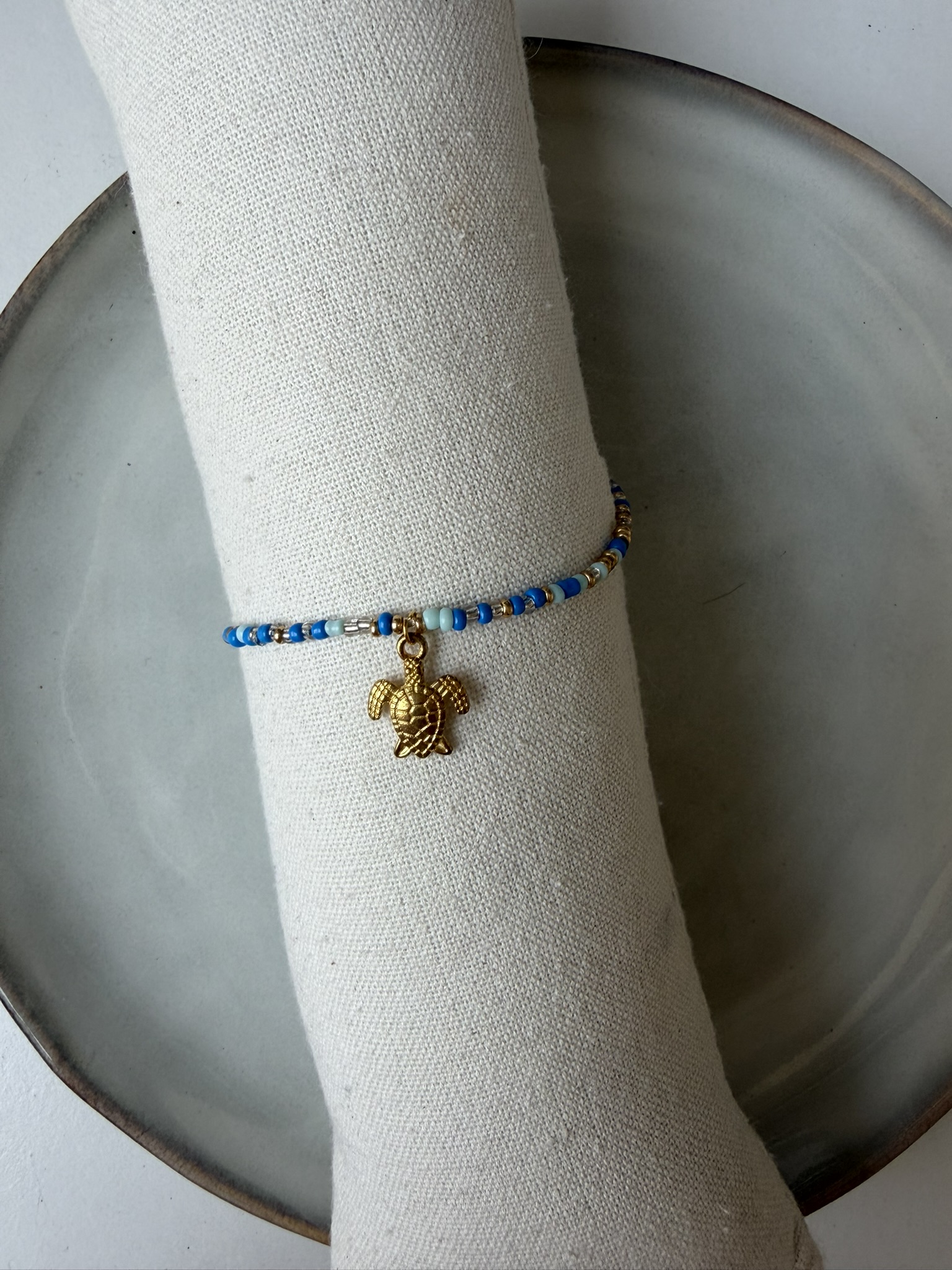 Zomer Schildpad Enkelbandje blauw/goud
